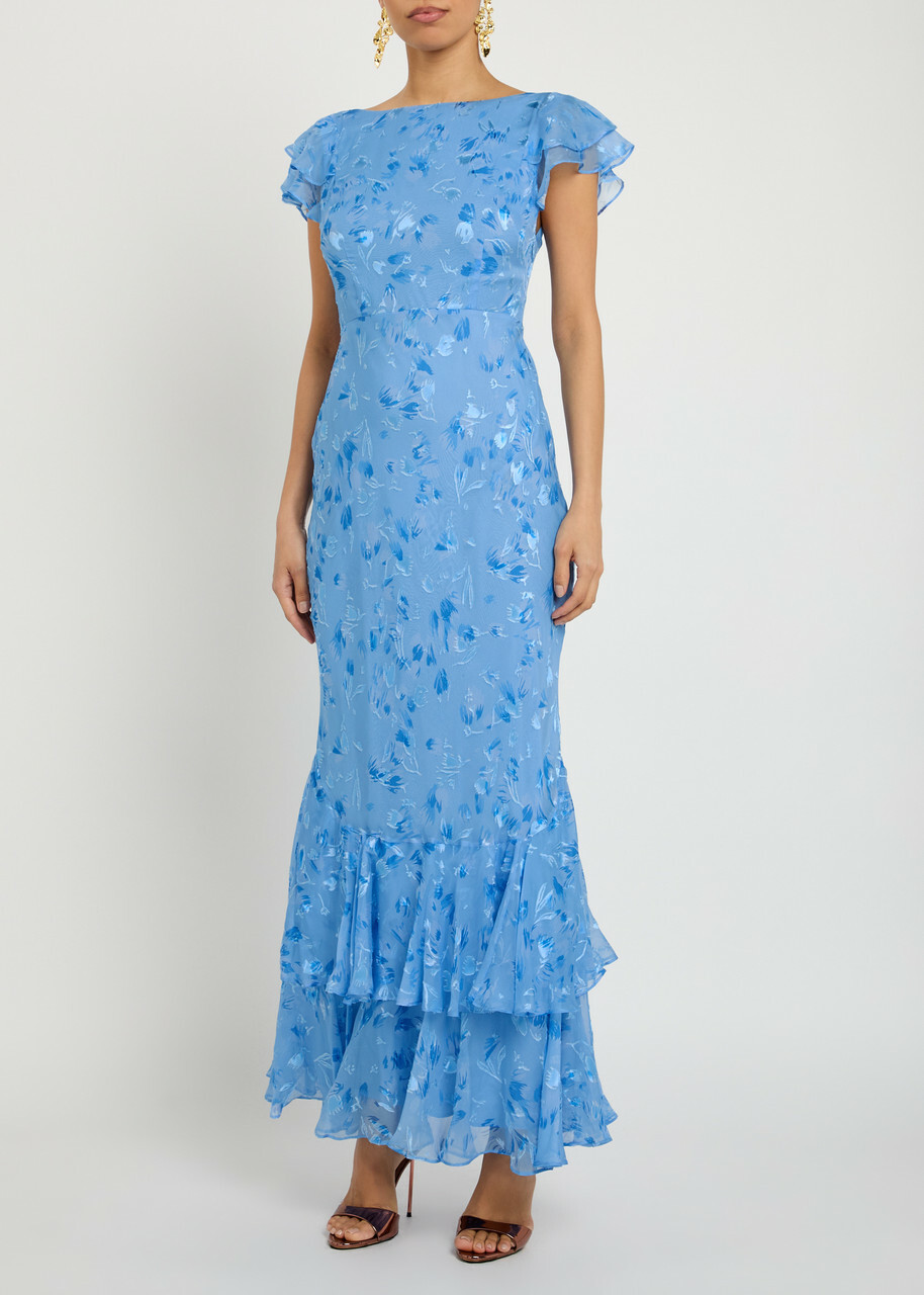 Rixo Ordinia Devoré Silk-blend Maxi Dress Blue