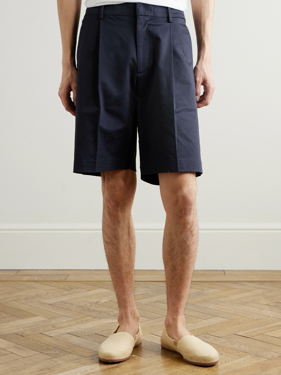 NN07 - Kay 1420 Straight-Leg Pleated Stretch Organic Cotton Shorts - Blue