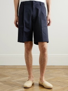 NN07 - Kay 1420 Straight-Leg Pleated Stretch Organic Cotton Shorts - Blue