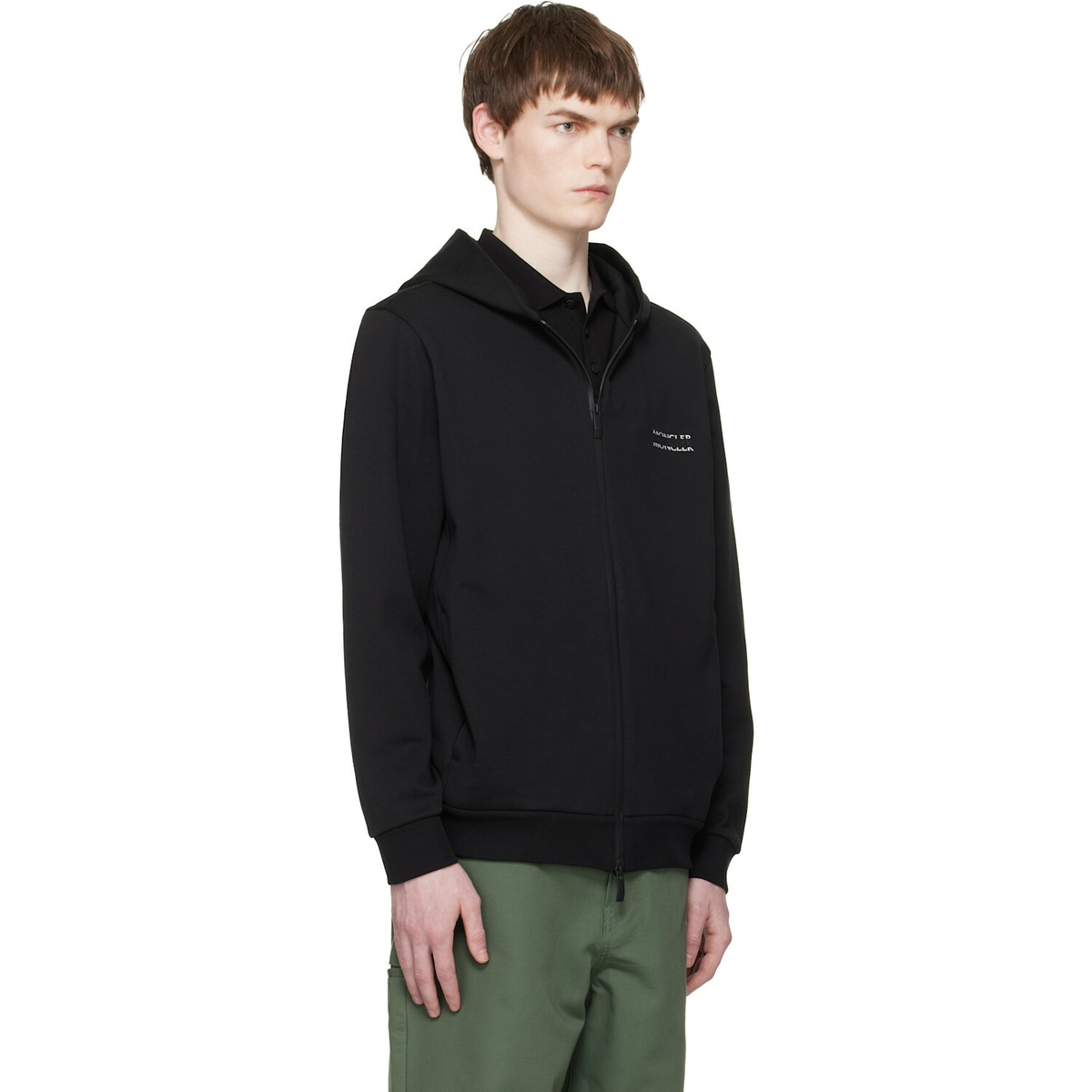 Moncler Black Logo Cotton Fleece Zip-Up Hoodie