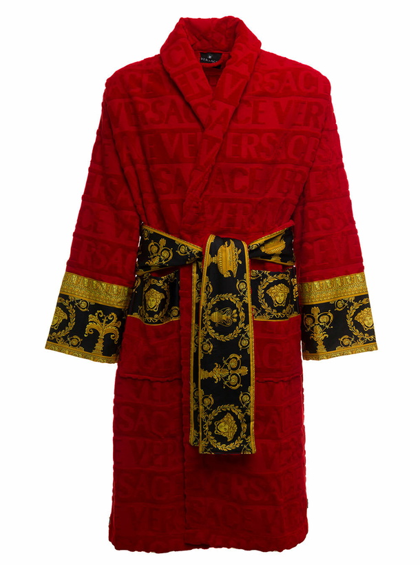 Photo: Versace Homes Red Terry Cotton Bathrobe With Baroque Detail