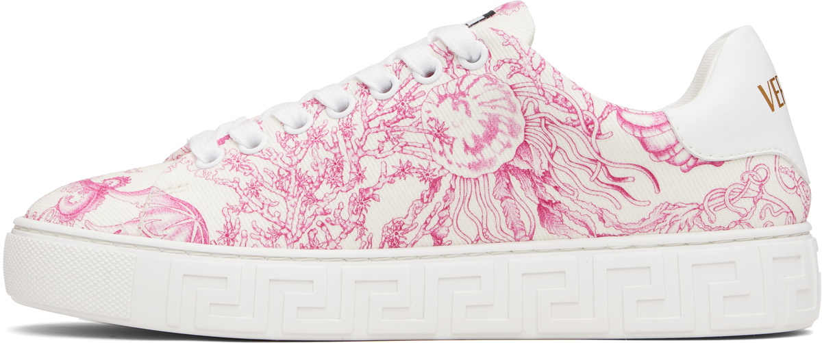 Versace Off-White & Pink Underwater Barocco Greca Sneakers