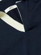 Mr P. - Contrast-Trimmed Merino Wool Polo Shirt - Blue