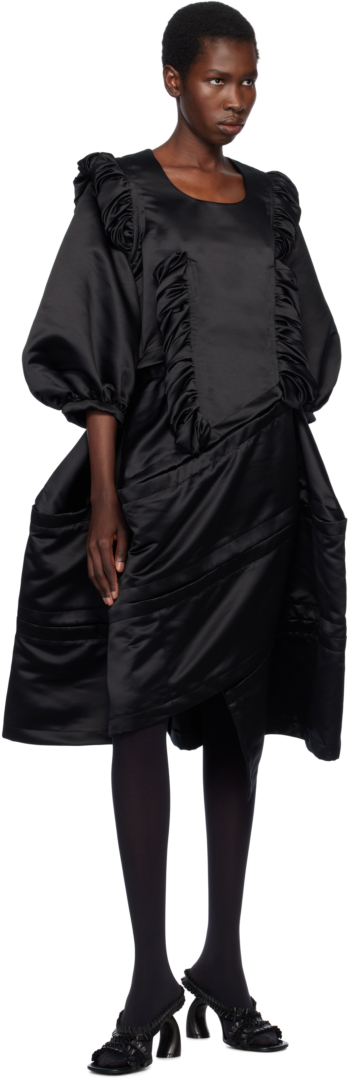 Comme des Garçons Comme des Garçons Black Polyester Satin Thick Midi Dress
