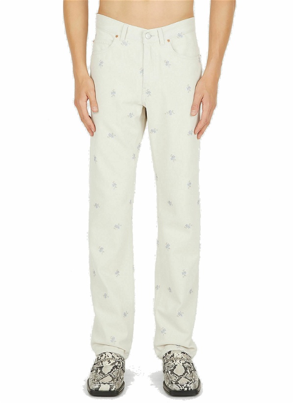 Photo: Relaxed Floral Print Jeans in White