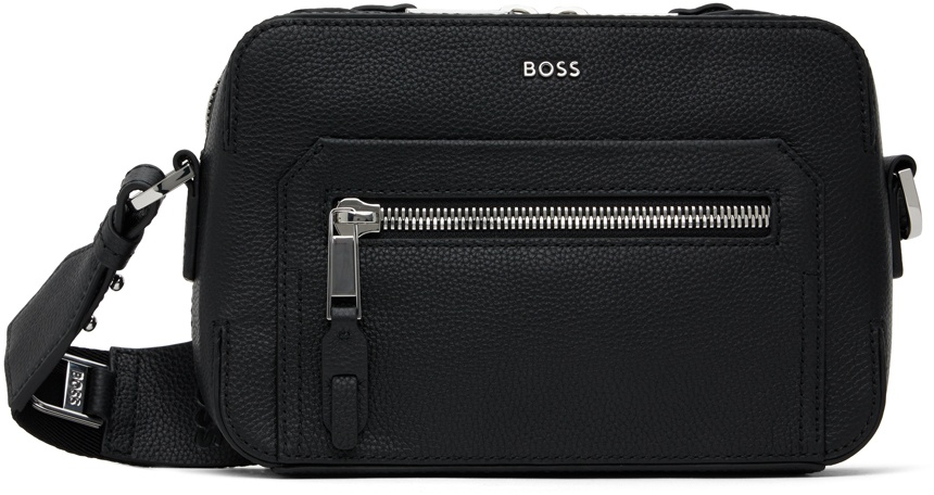 BOSS Black Leather Messenger Bag BOSS