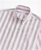 Brooks Brothers Men's Stretch Madison Relaxed-Fit Sport Shirt, Non-Iron Short-Sleeve Stripe Oxford | Pink/Navy