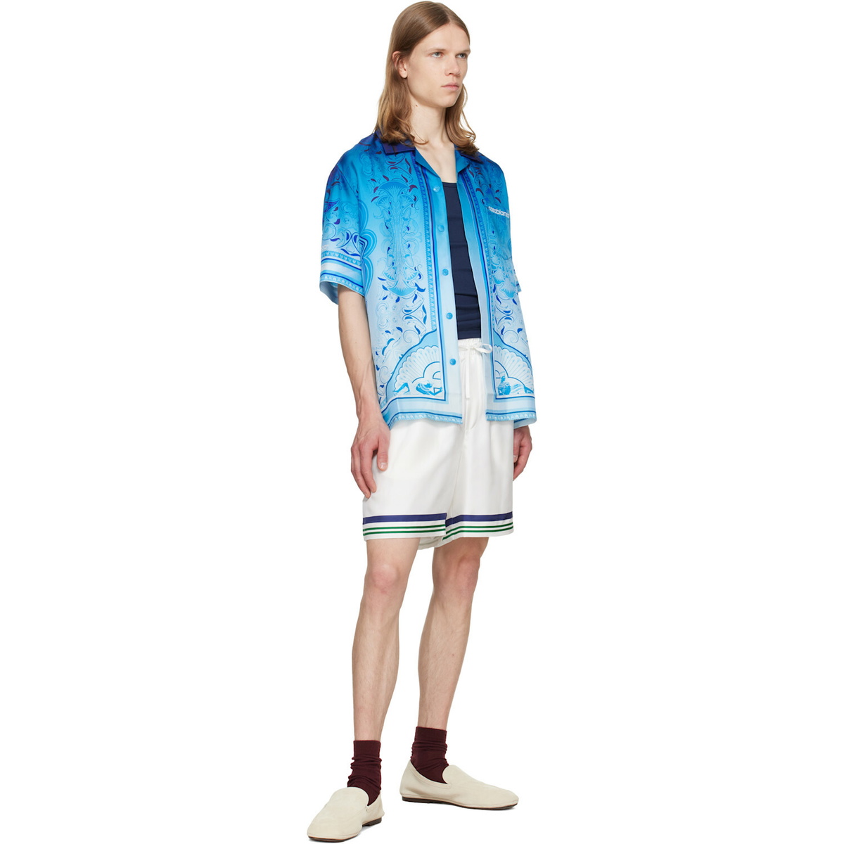 Casablanca Blue Egyptian Rug Camp Collar Short Sleeve Shirt