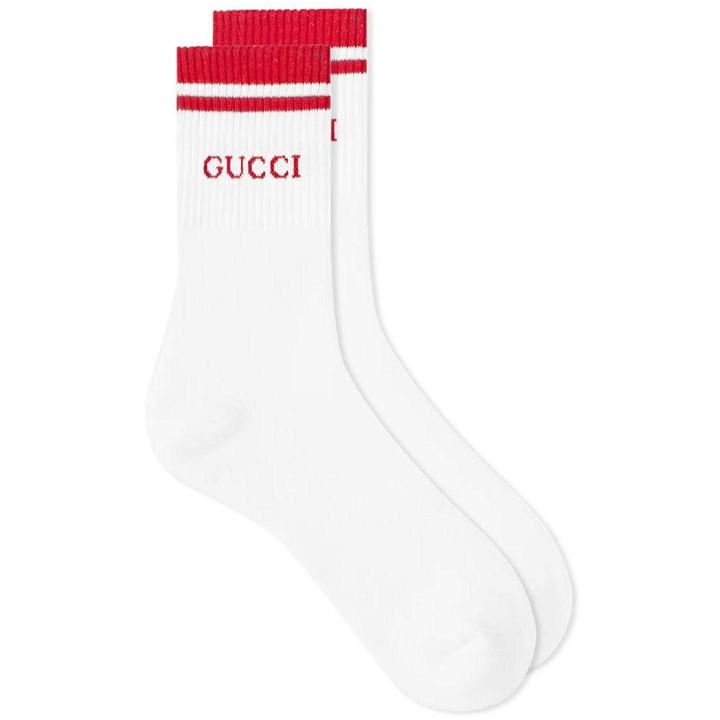 Photo: Gucci Logo Sports Sock White & Red