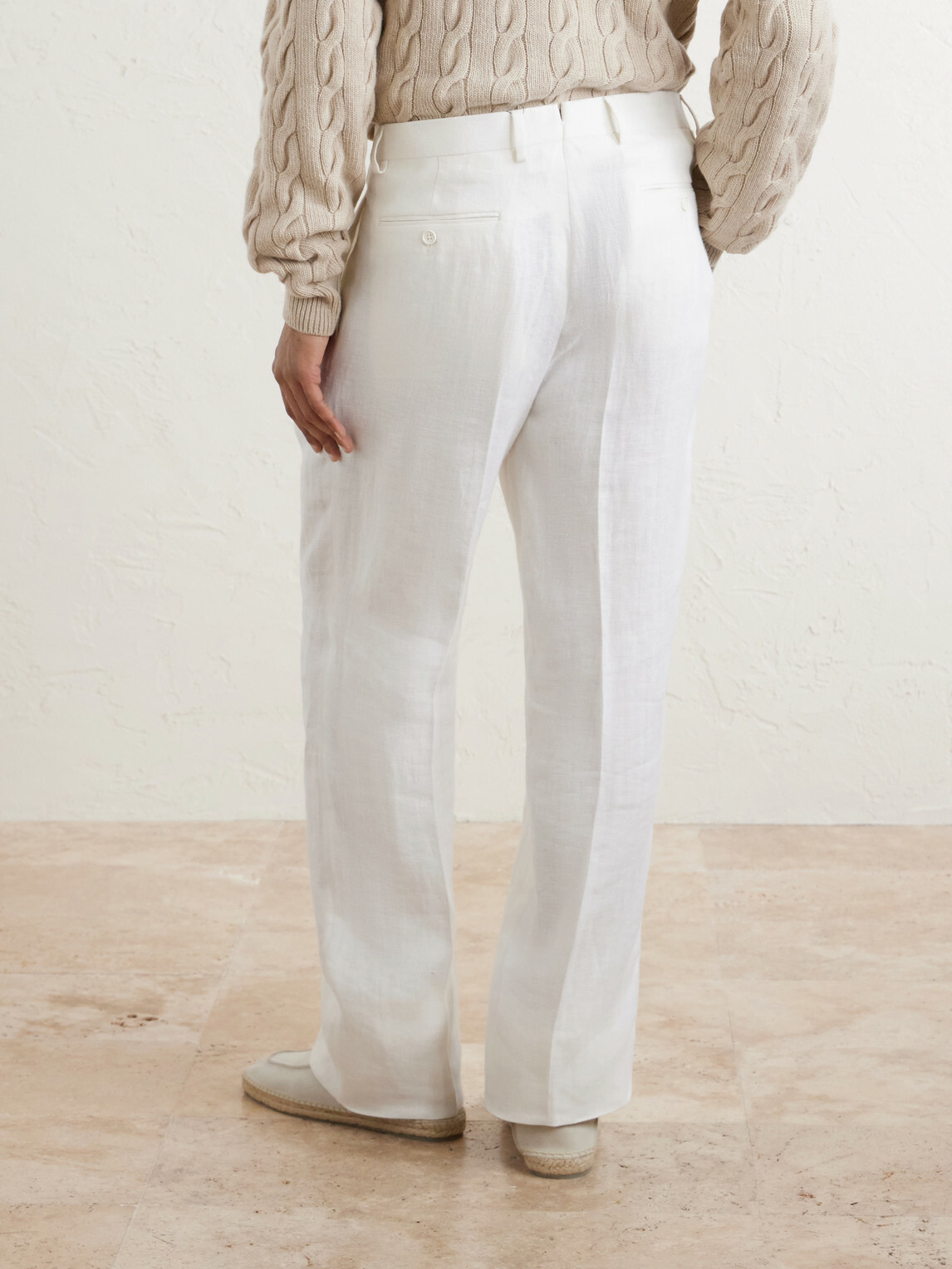 Ralph Lauren Purple label - Straight-Leg Pleated Herringbone Linen Trousers - White