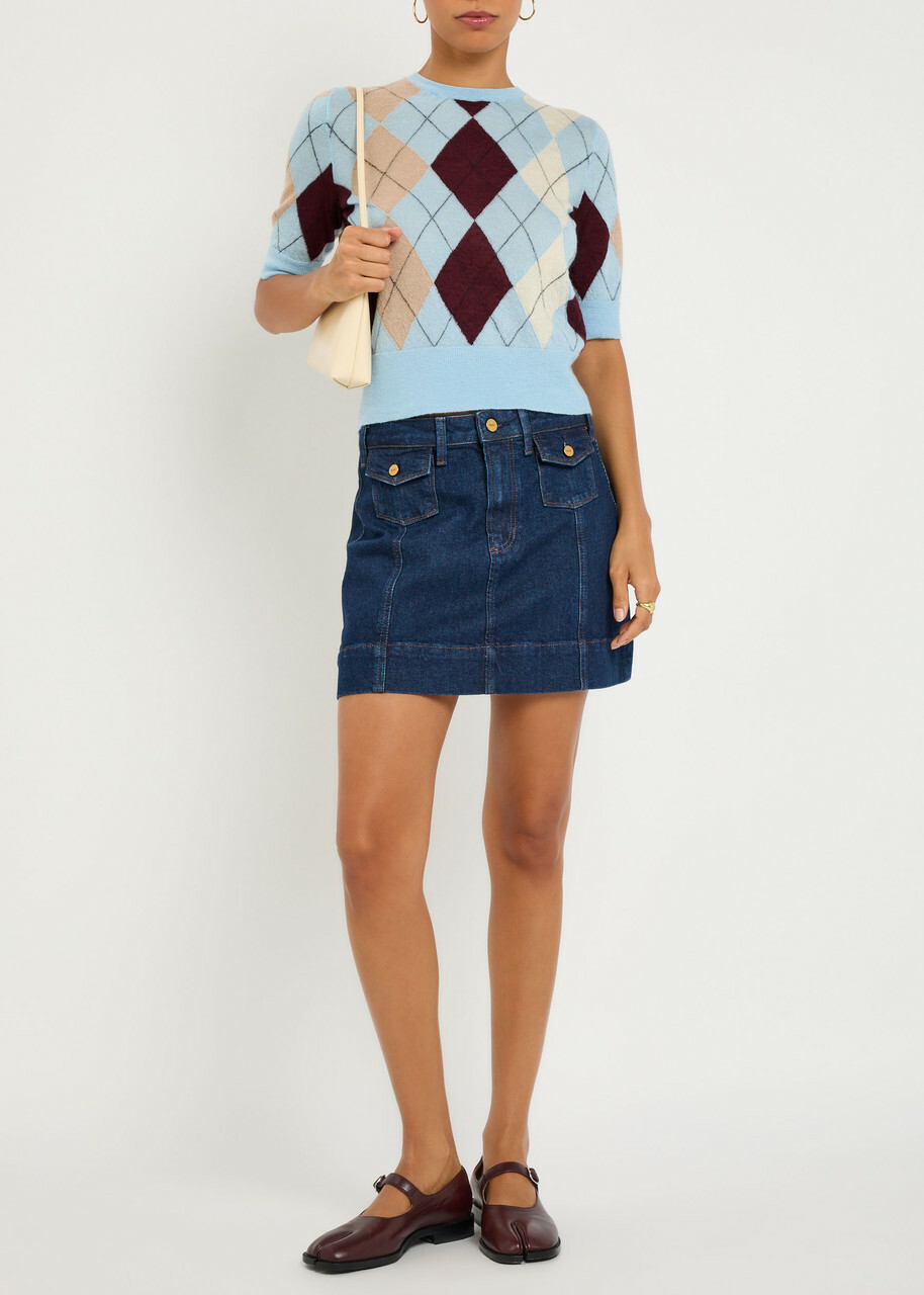 Paige Jannelle Panelled Stretch-denim Mini Skirt Blue