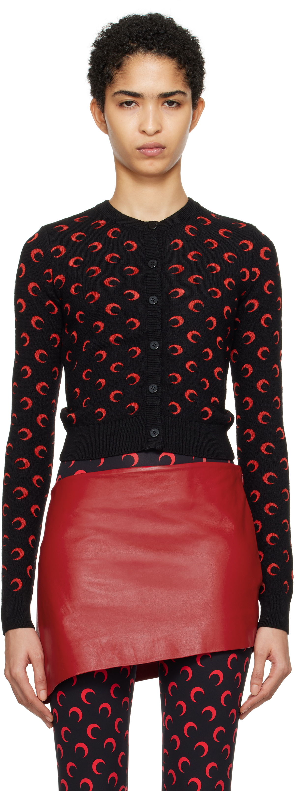 Marine Serre Black Moon Jacquard Knit Fitted Cardigan Marine Serre