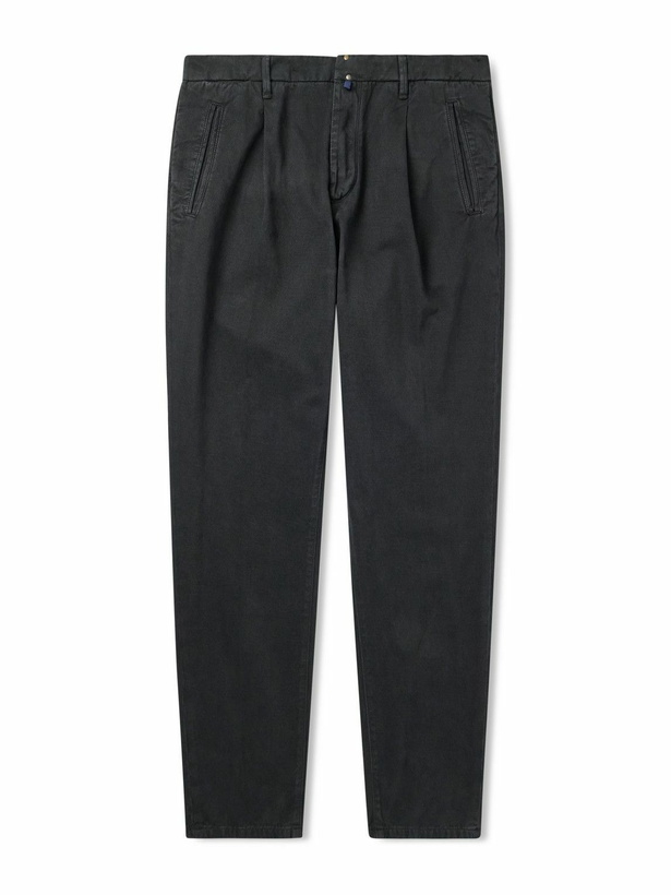 Photo: Incotex - Incotex Blue Division Straight-Leg Pleated Cotton and Cashmere-Blend Twill Trousers - Black
