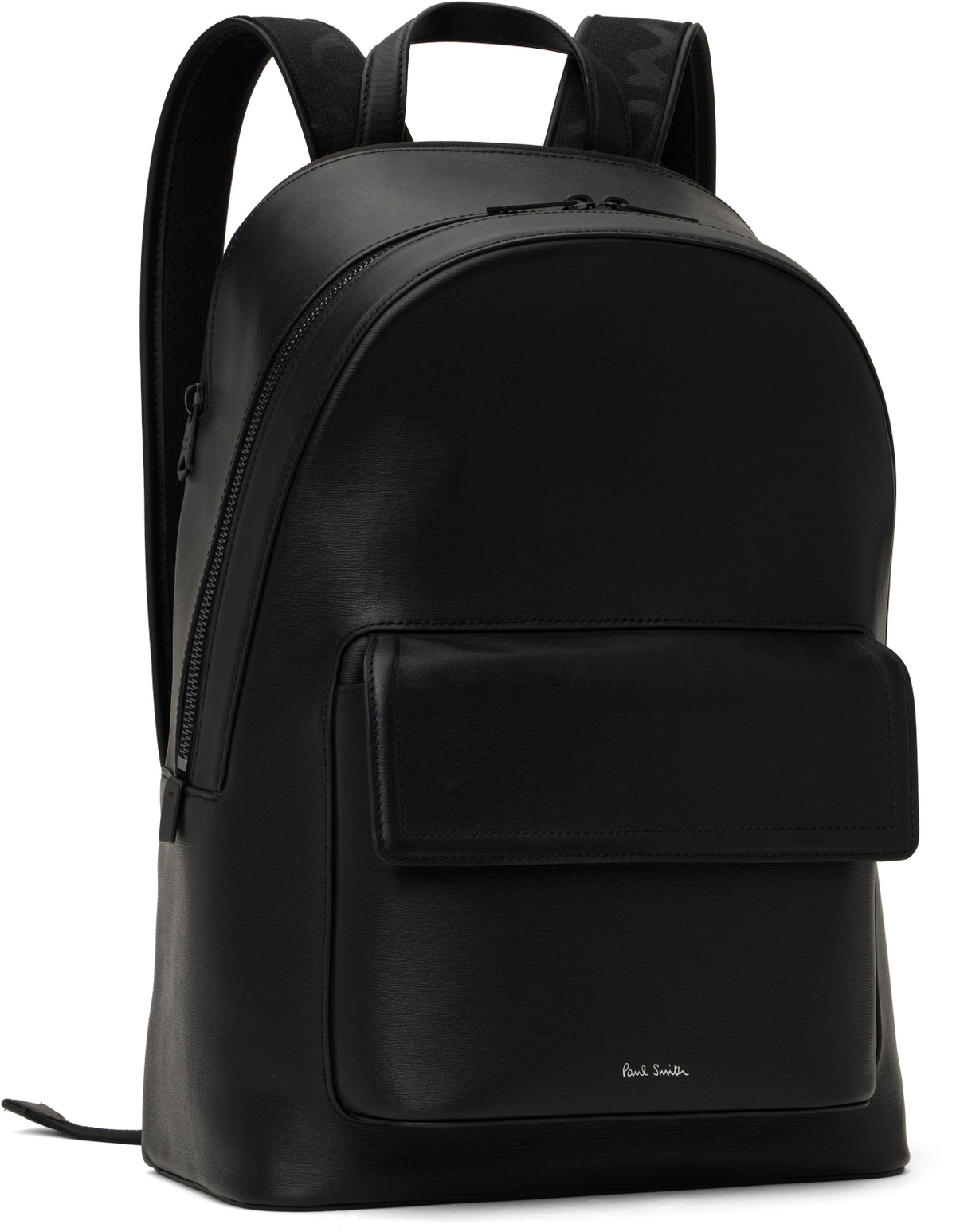 Paul Smith Black Straw-Grain Embossed Leather Backpack