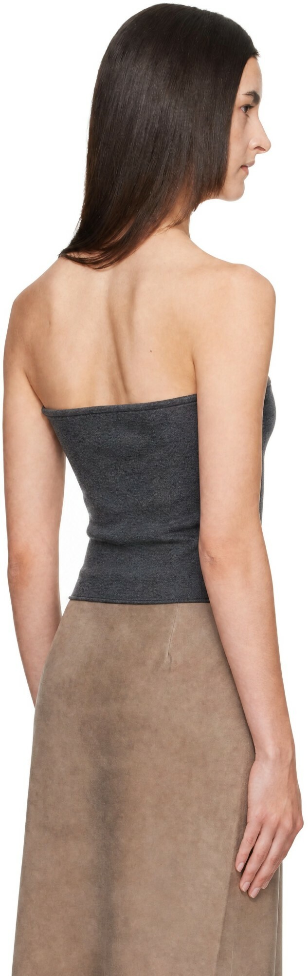 St. Agni Gray Wool Strapless Top
