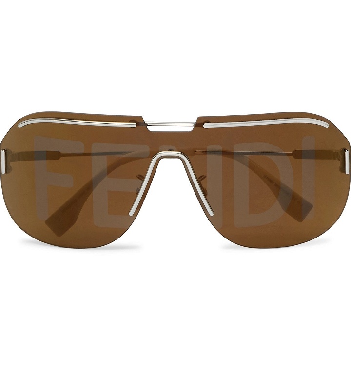 Photo: Fendi - D-Frame Logo-Print Acetate and Gold-Tone Sunglasses - Brown