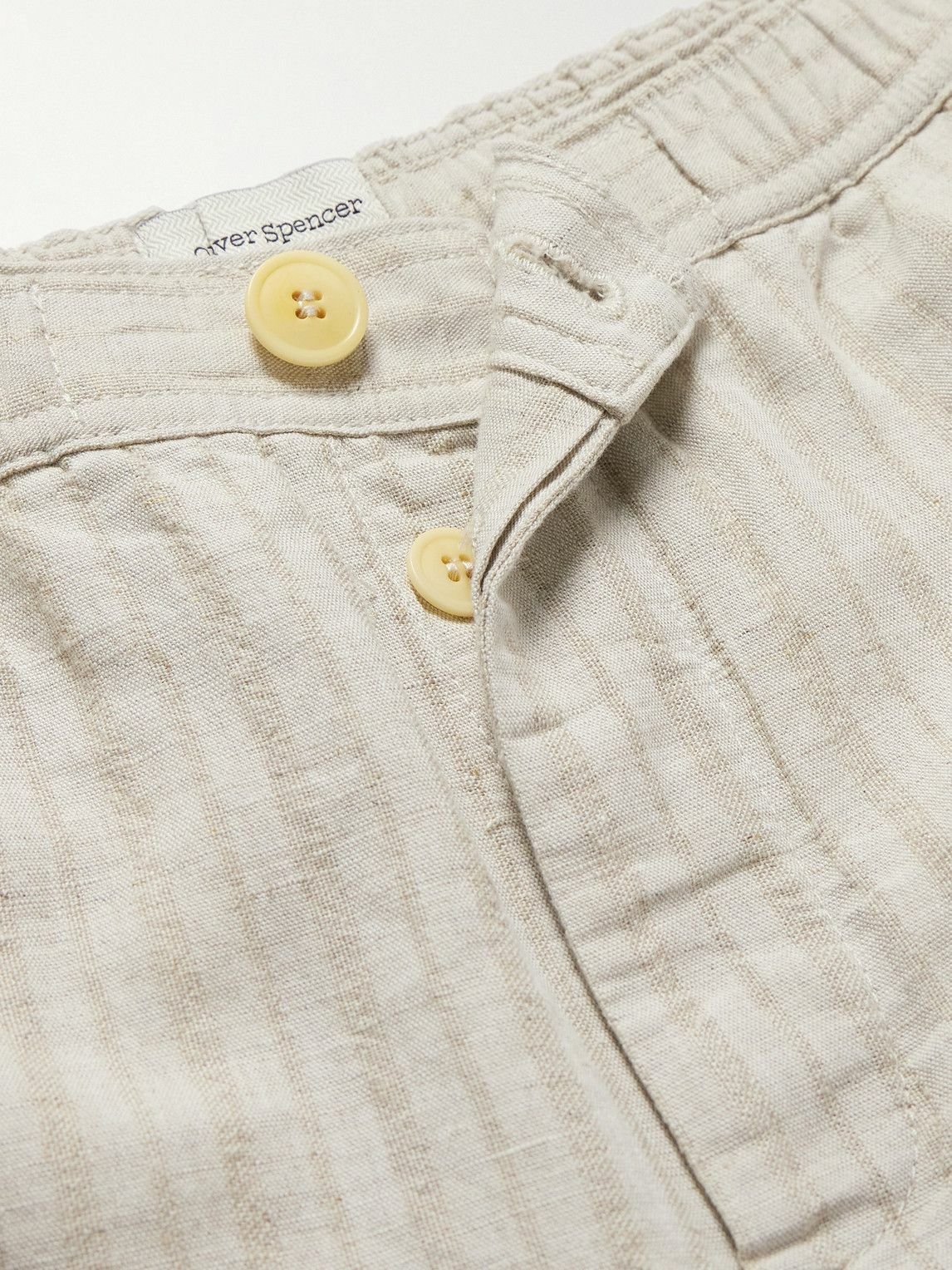 Oliver Spencer - Osborne Straight-Leg Striped Linen and Cotton-Blend Shorts - Neutrals