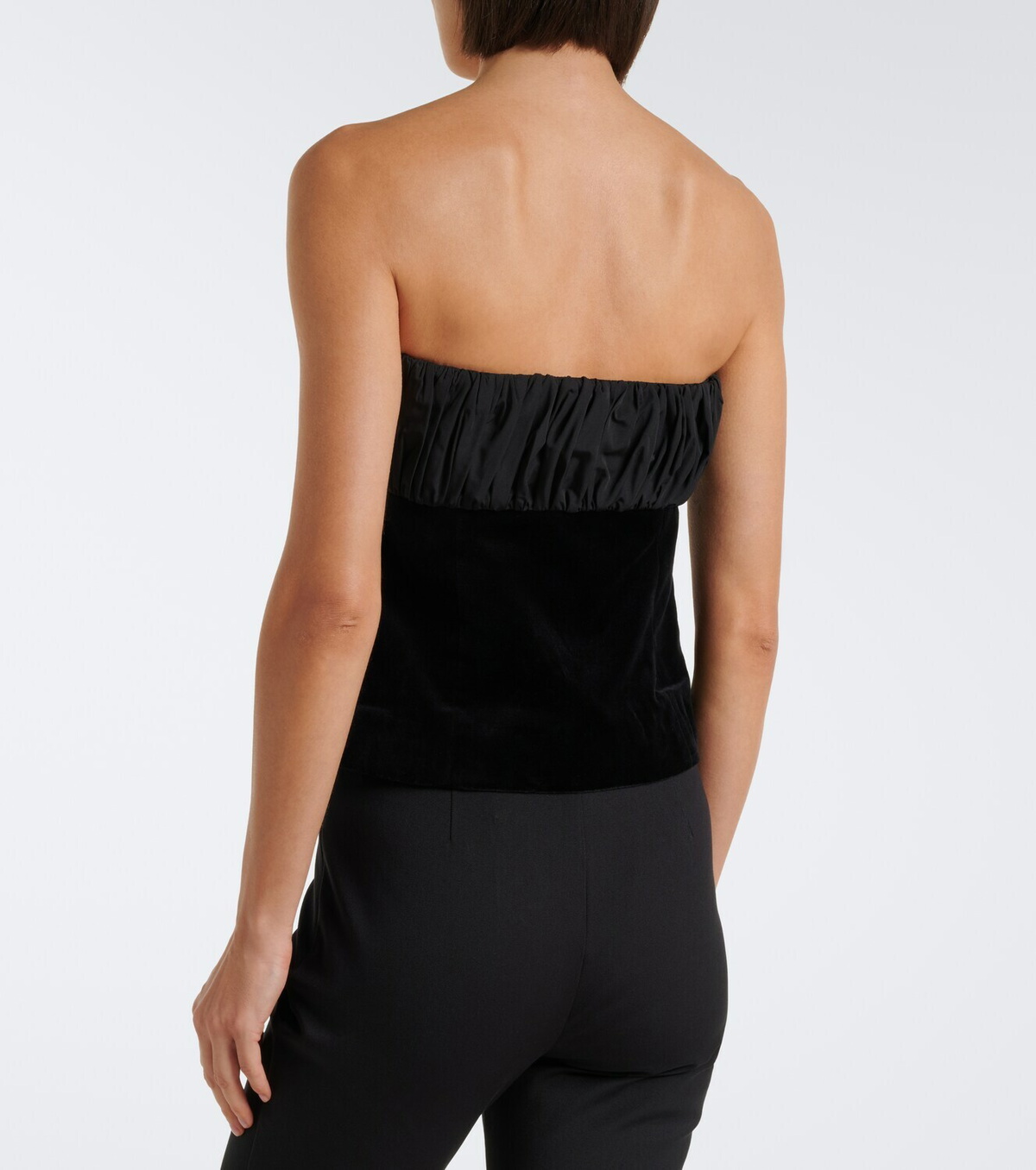 Posse Dean ruched cotton velvet strapless top