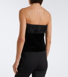 Posse Dean ruched cotton velvet strapless top