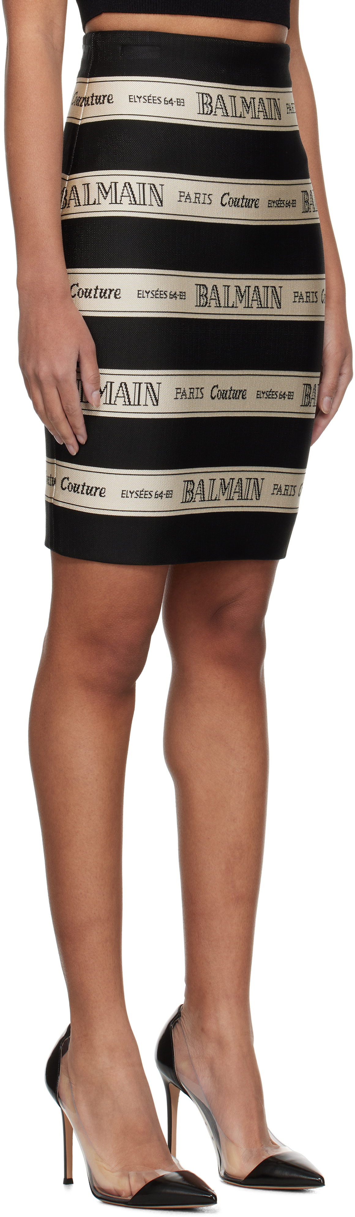 Balmain Black & Off-White Jacquard Miniskirt