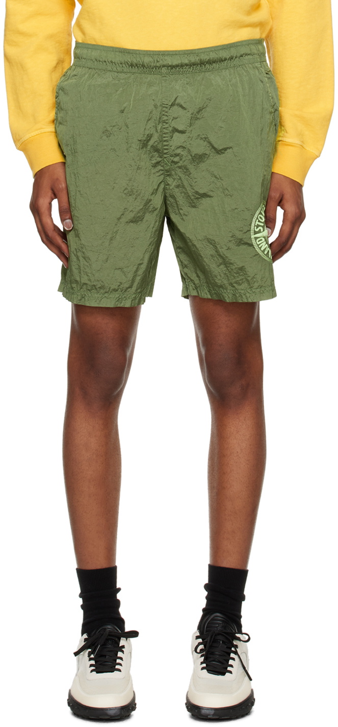 Stone Island Green Embroidered Shorts Stone Island