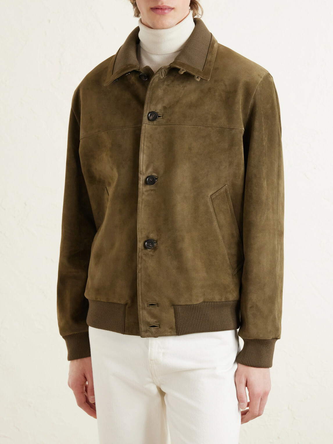 Loro Piana - Ribbed Knit-Trimmed Suede Bomber Jacket - Brown