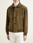 Loro Piana - Ribbed Knit-Trimmed Suede Bomber Jacket - Brown