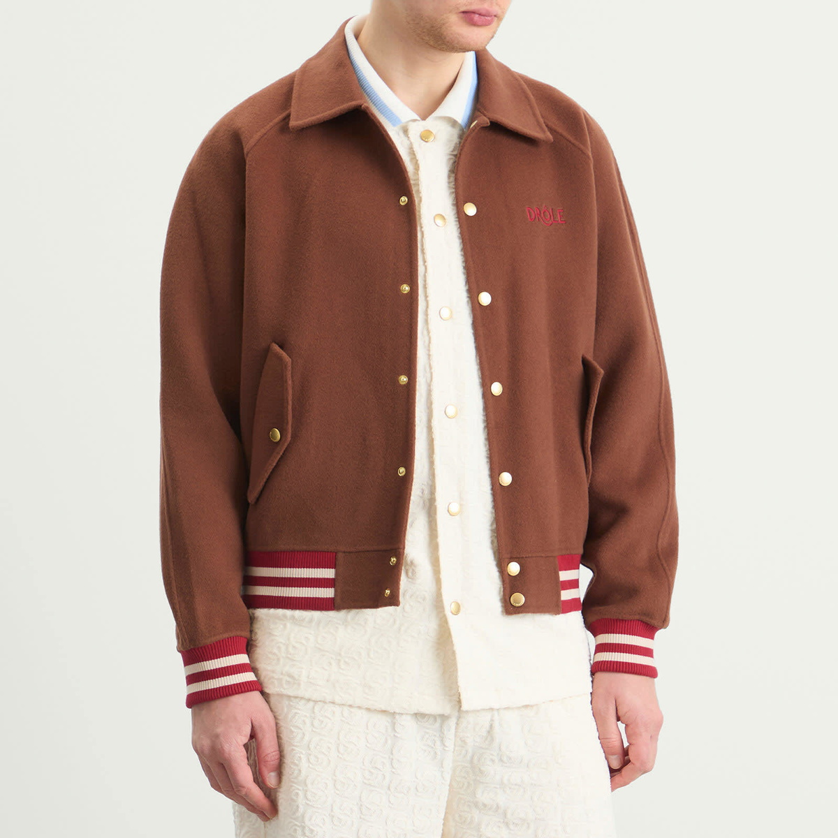 Drôle de Monsieur Men's Wool Bomber Jacket in Chocolate
