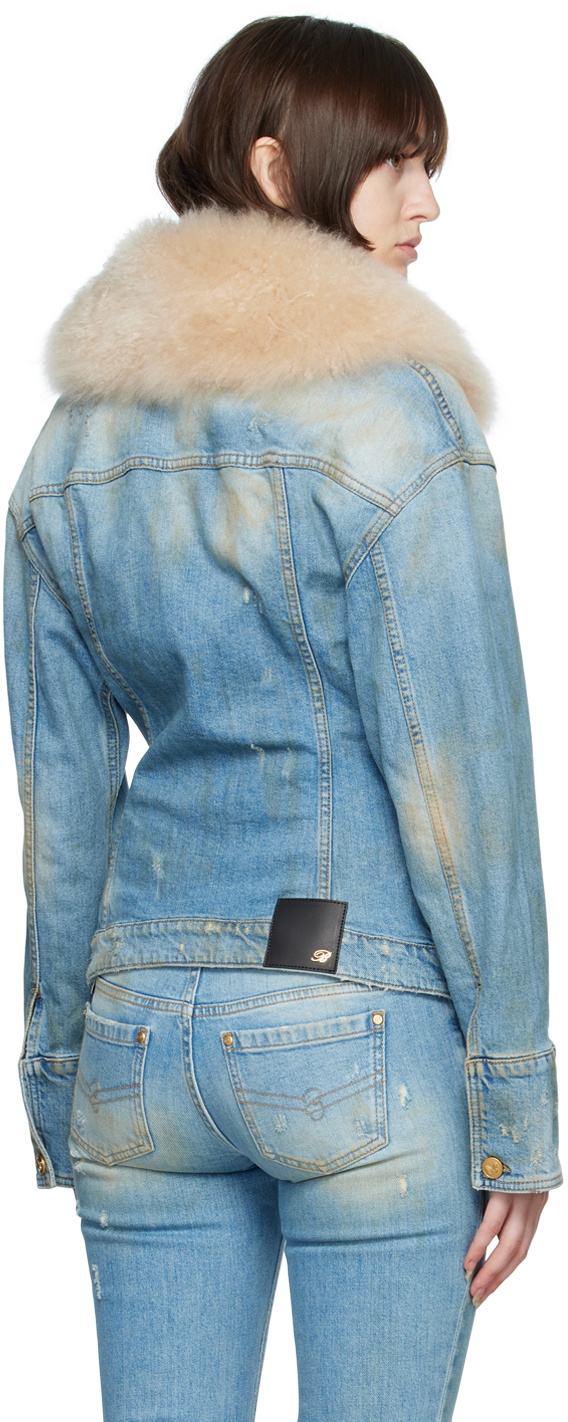 Blumarine Blue Fur Collar Denim Jacket Blumarine