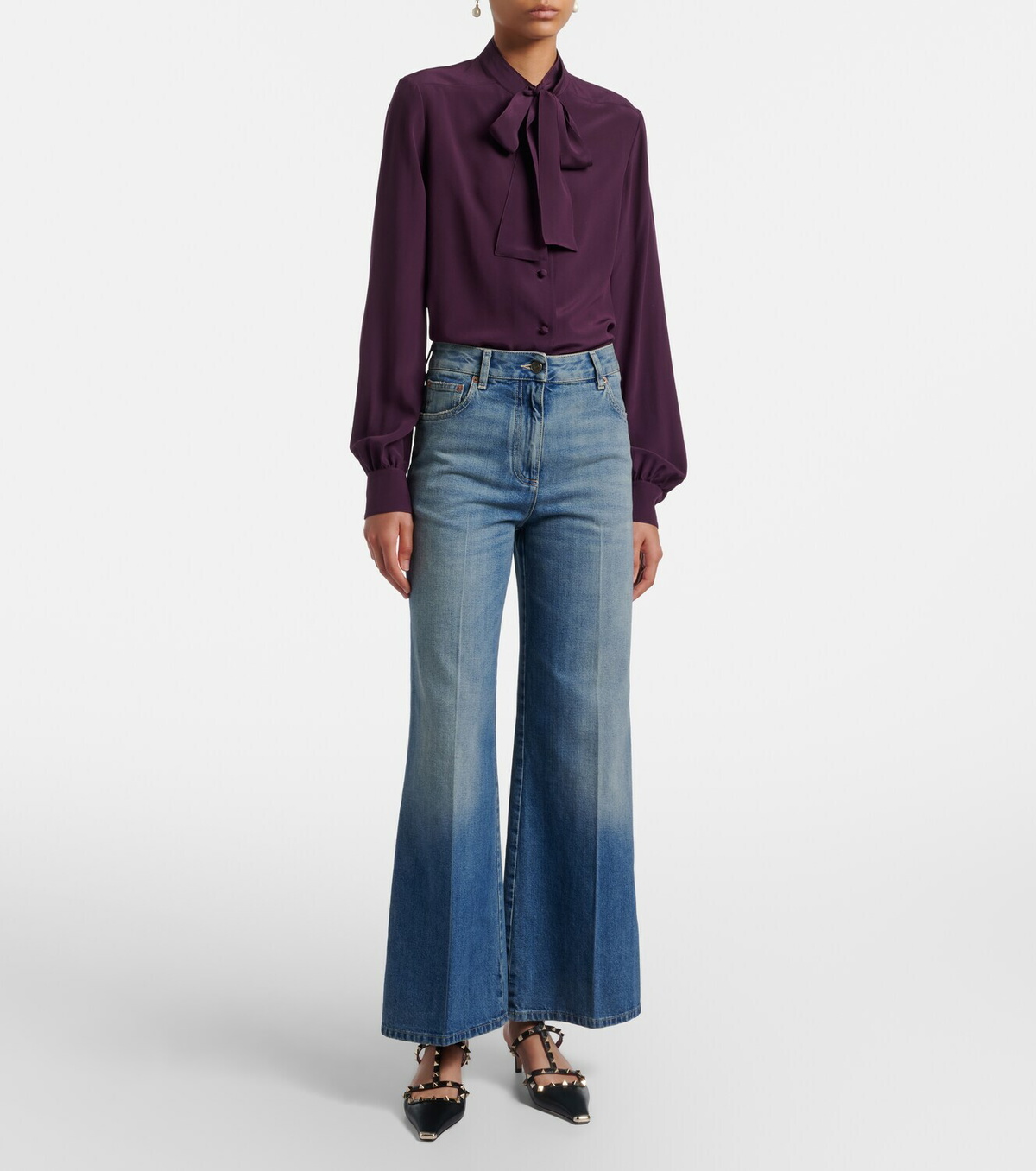 Valentino VGold wide-leg faded jeans