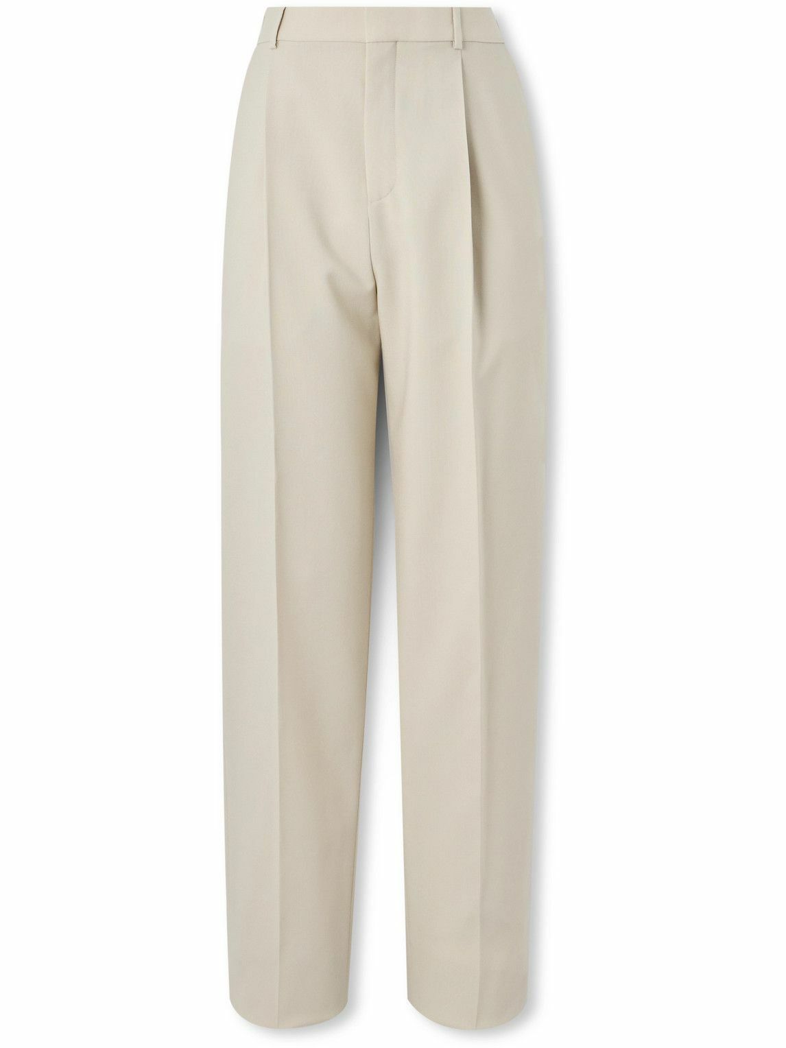 SAINT LAURENT - Tapered Pleated Grain de Poudre Wool Trousers - Neutrals