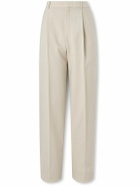 SAINT LAURENT - Tapered Pleated Grain de Poudre Wool Trousers - Neutrals