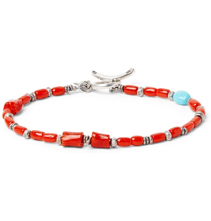Photo: Peyote Bird - Coral, Turquoise and Burnished Sterling Silver Bracelet - Red