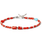 Peyote Bird - Coral, Turquoise and Burnished Sterling Silver Bracelet - Red