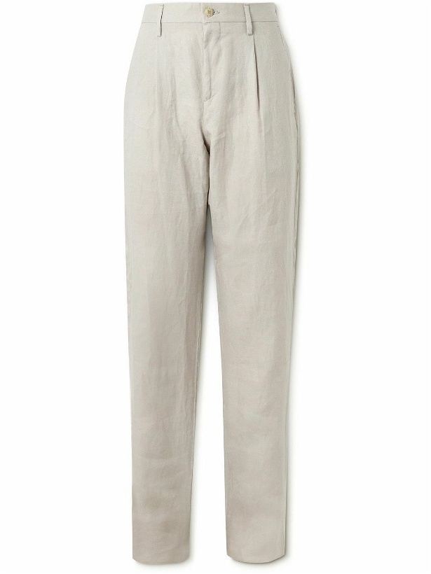 Photo: Canali - Straight-Leg Pleated Linen Trousers - Neutrals
