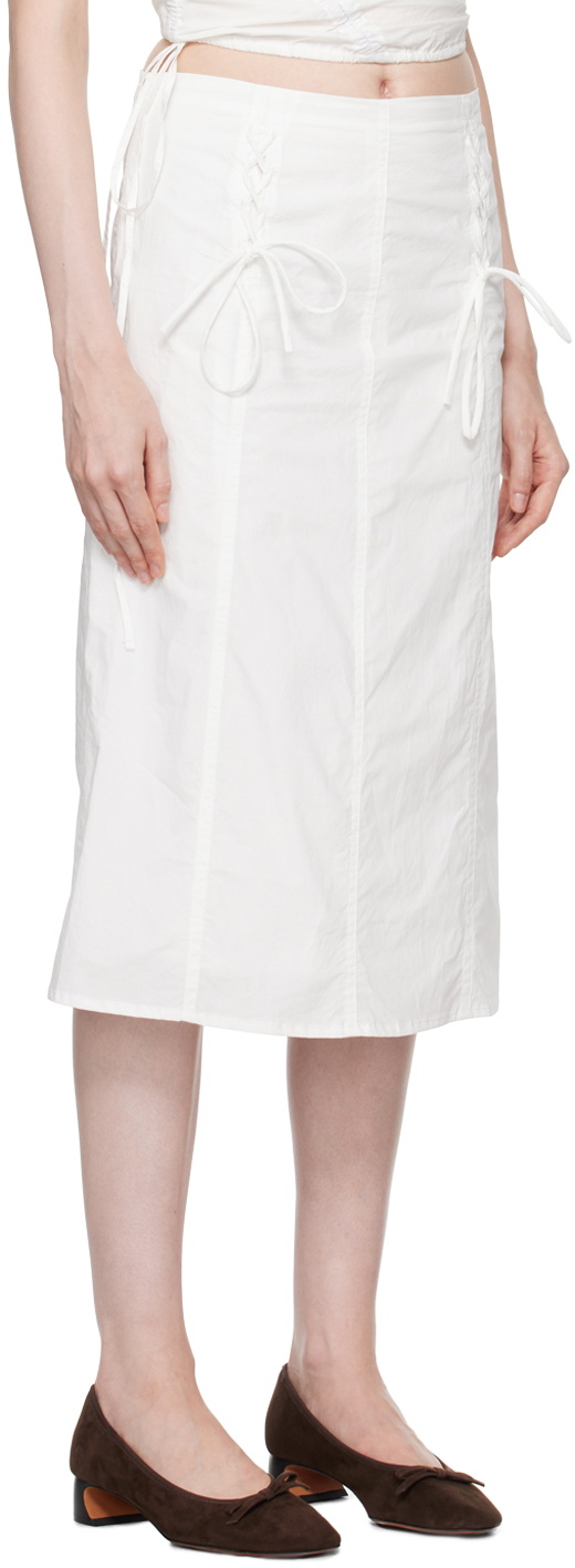 Deiji Studios White Double Lace Up Midi Skirt