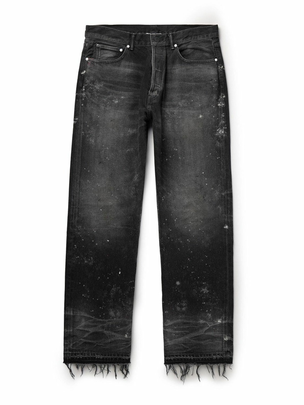 Photo: John Elliott - Wyatt Straight-Leg Distressed Paint-Splattered Jeans - Black