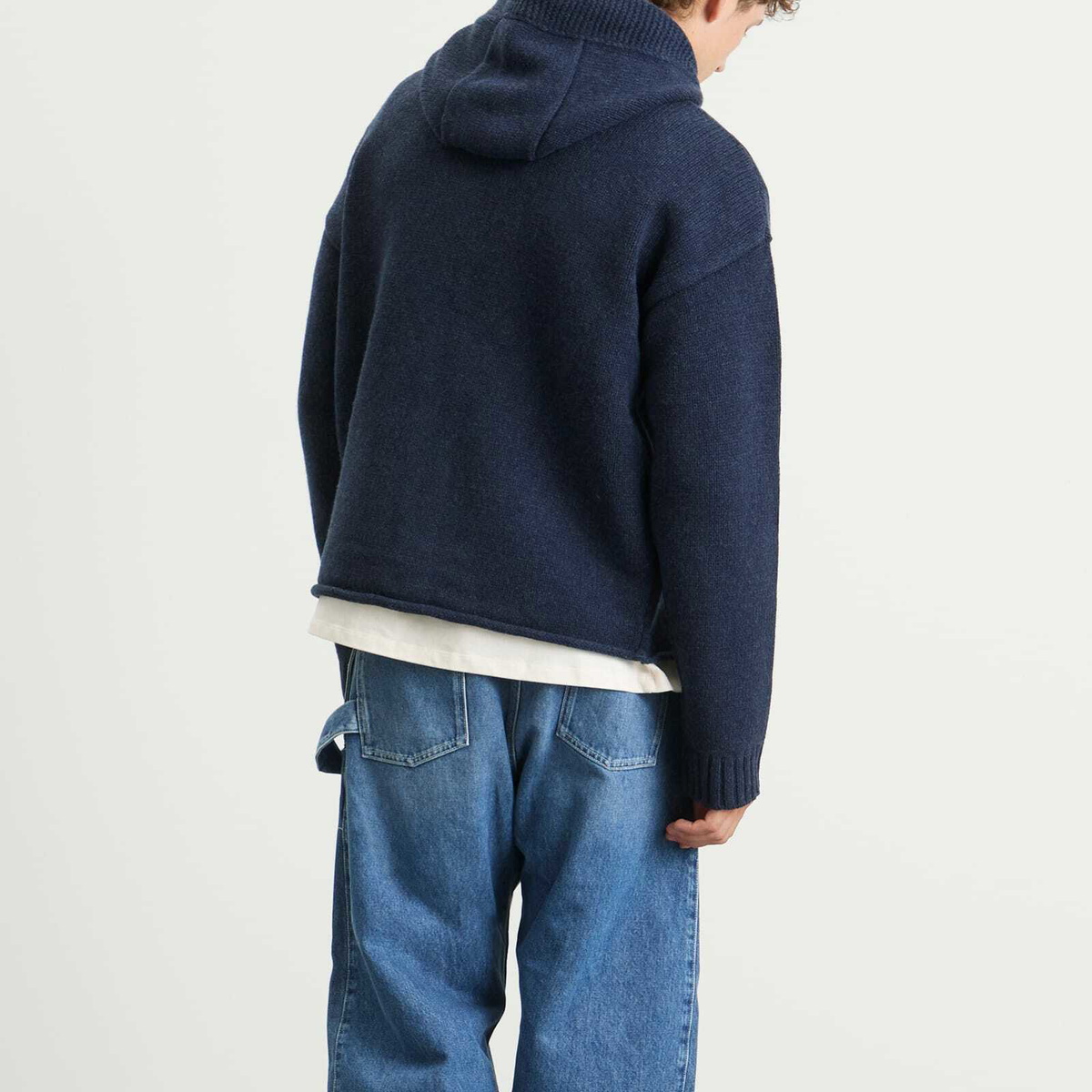 JW Anderson Men's Anchor Embroidery Zipped Hoodie in Steel Blue