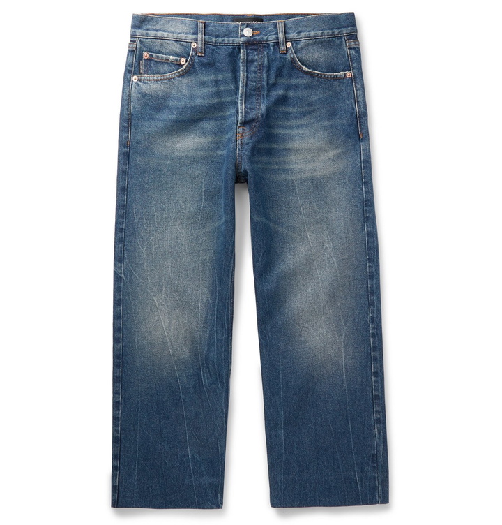 Photo: Balenciaga - Cropped Distressed Denim Jeans - Blue