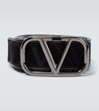 Valentino Garavani VLogo jacquard leather-trimmed belt