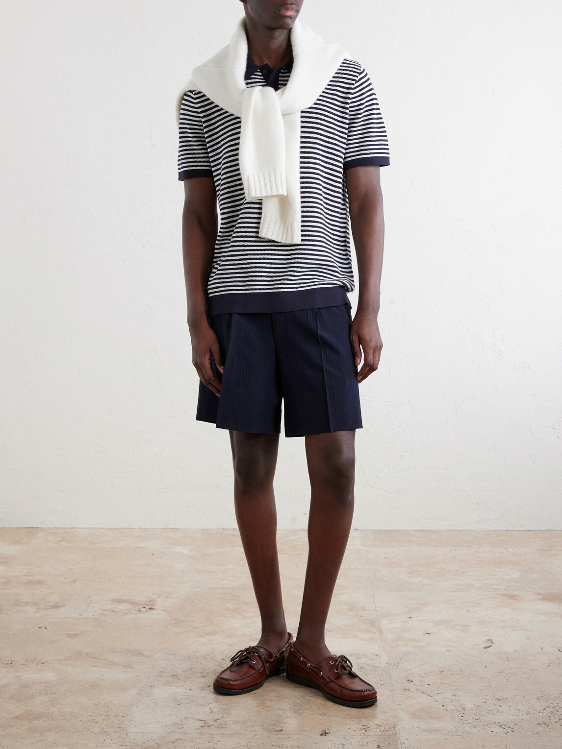 Onia - Striped Textured-Cotton Polo Shirt - Blue