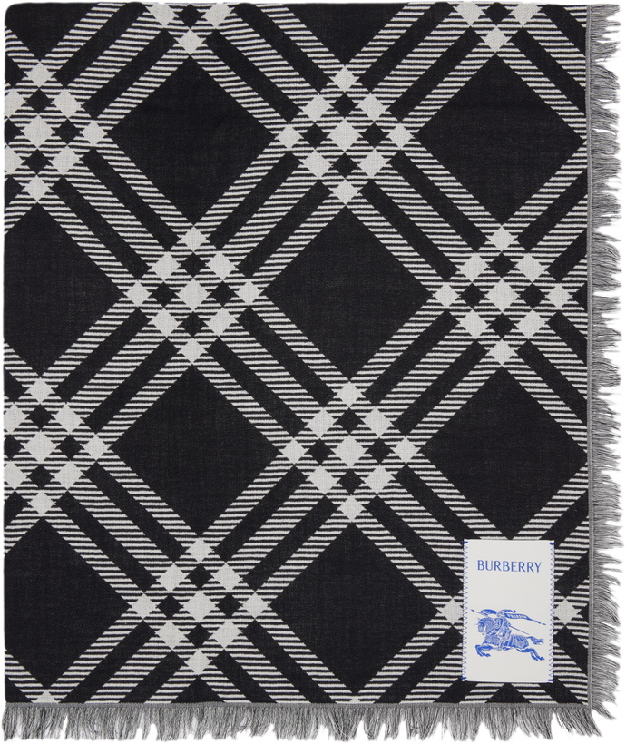 Photo: Burberry Black & White Wide Check Wool Silk Scarf