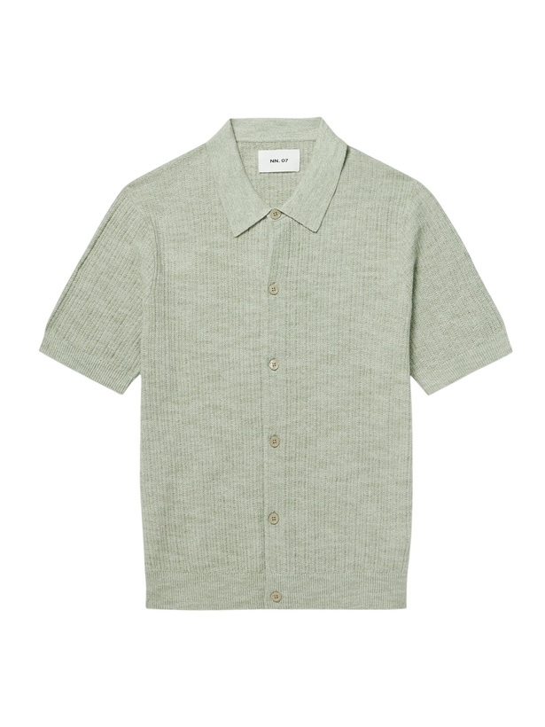 Photo: NN07 - Nolan 6695 Textured-Knit Organic Cotton Shirt - Green