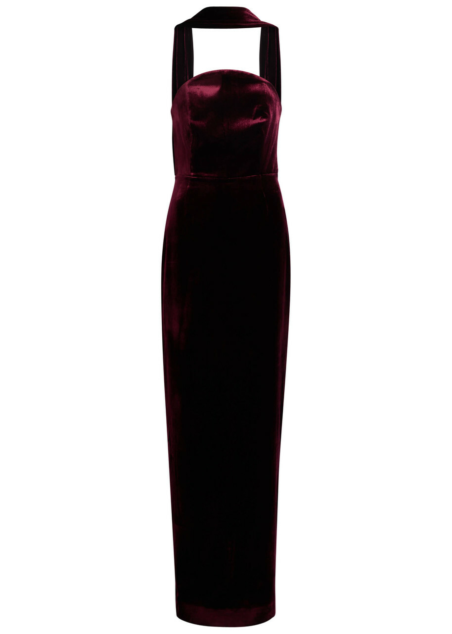 Roland Mouret Scarf-effect Velvet Gown Burgundy