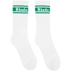 Rhude White and Green Stripe Logo Socks