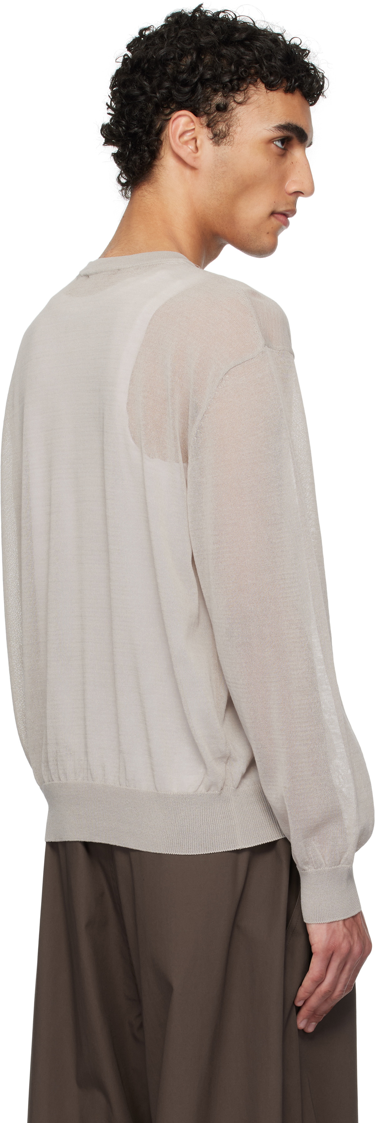 AMOMENTO Gray Sheer Round Cardigan