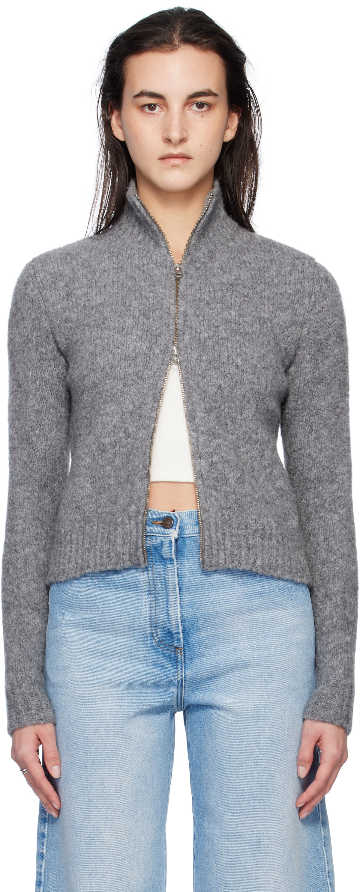 トップス PALOMA WOOL STADIUM SWEATER / GREY STADIUM-Grey soft knitted cardigan with '89' intarsia on the