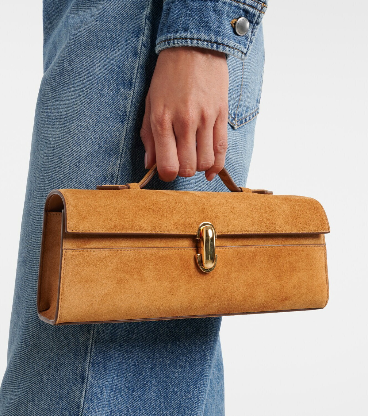 Savette Symmetry Slim Medium suede top-handle bag