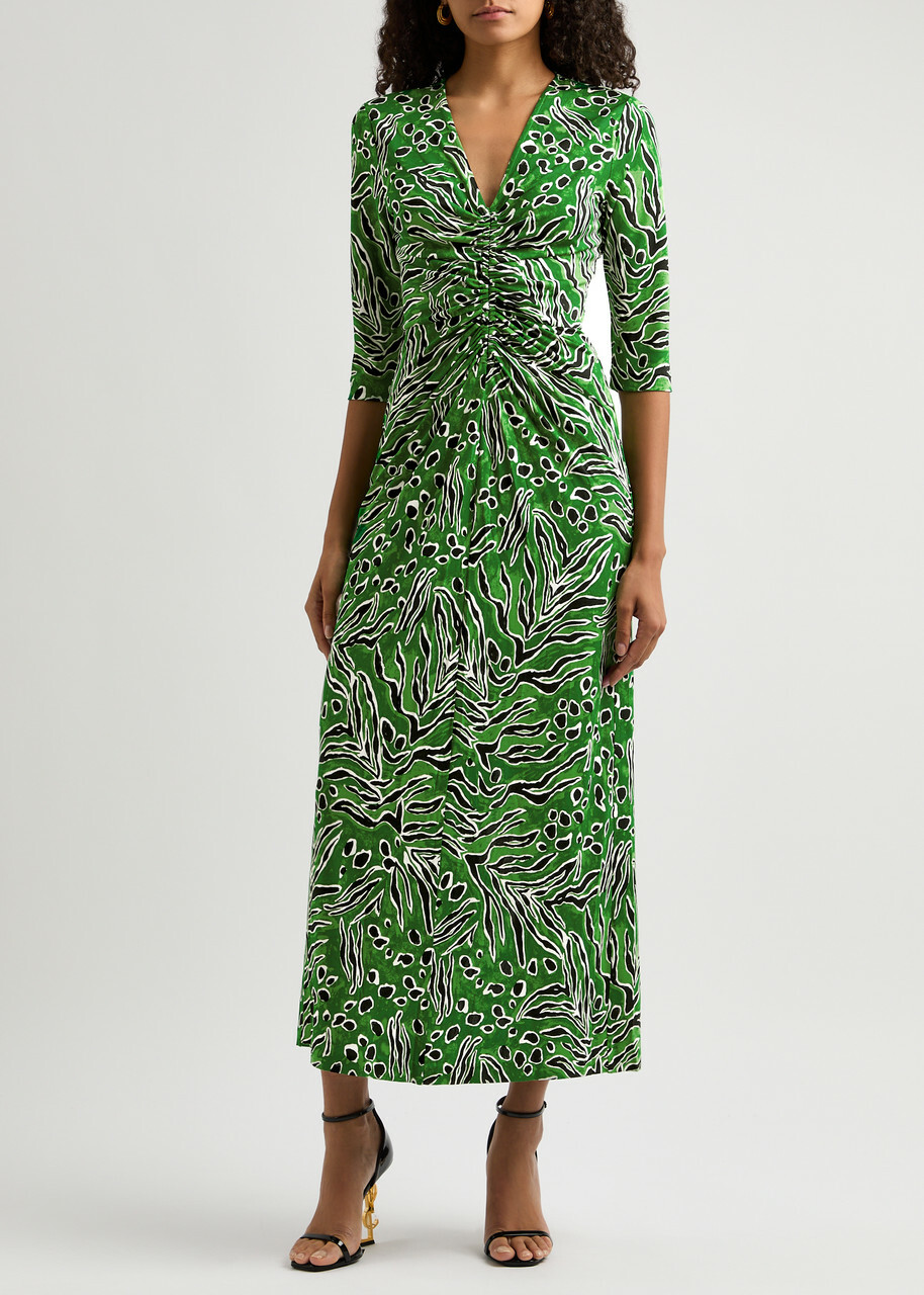 diane von furstenberg dress green Diane Von Furstenberg Green Print Silk Mini Dress / Sz XS main image 1