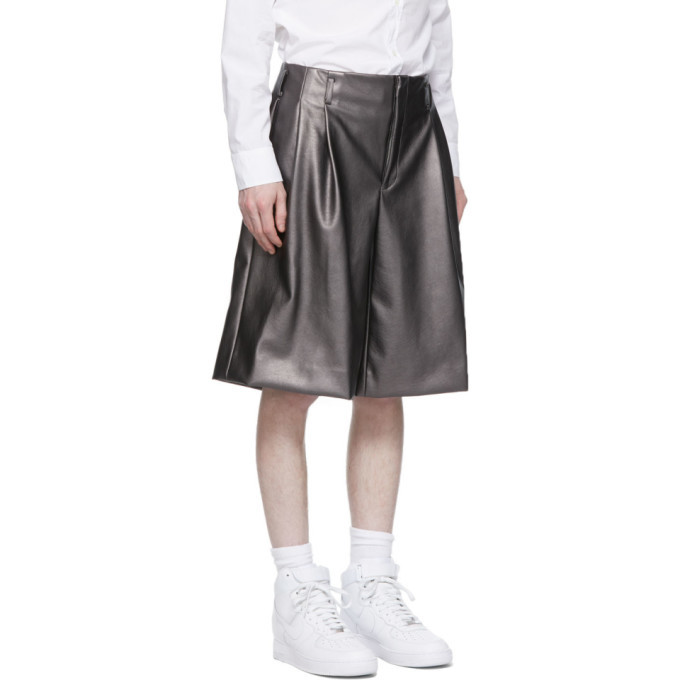 Comme des Garcons Homme Plus Silver Faux-Leather Shorts